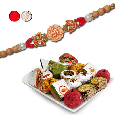 "Rakhi - FR- 8520 A(Single Rakhi), 500gms Kaju Assorted Sweets - Click here to View more details about this Product